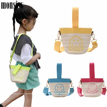 

Monsisy 2020 Summer Straw Tote Crossbody Bag For Girl Purse and Handbag Kid Coin Pouch Children Wallet Baby Messenger Beach Bags