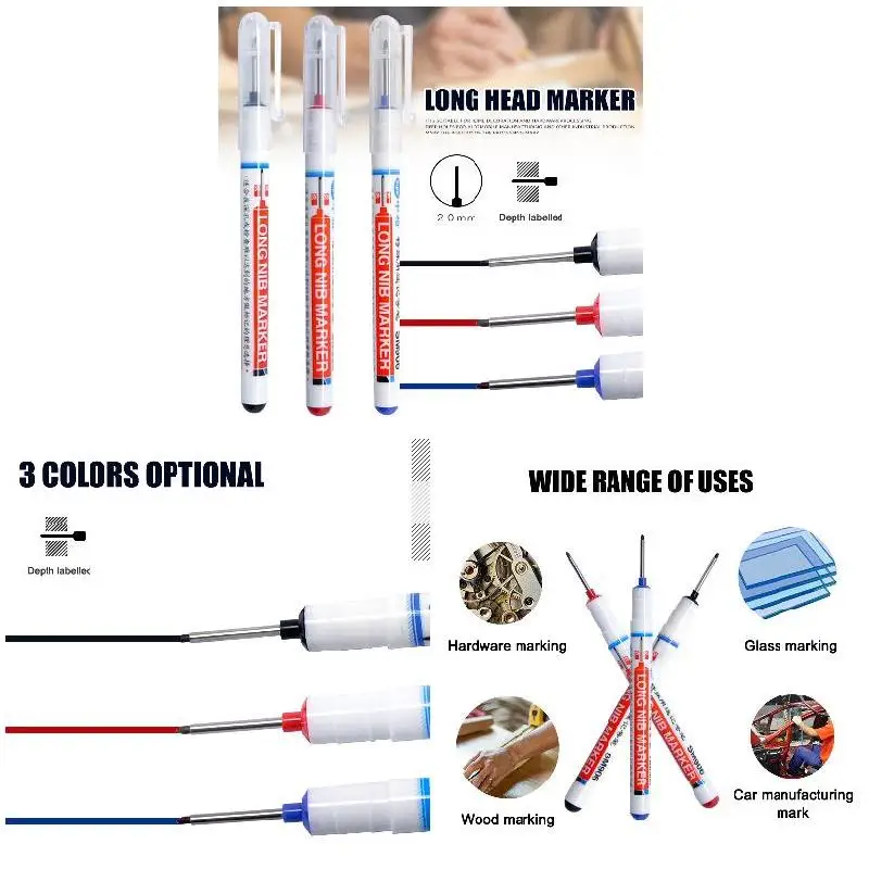 Long Head Markers Bathroom Woodworking Decoration Multi-purpose Deep Hole Marker Pens J8#3