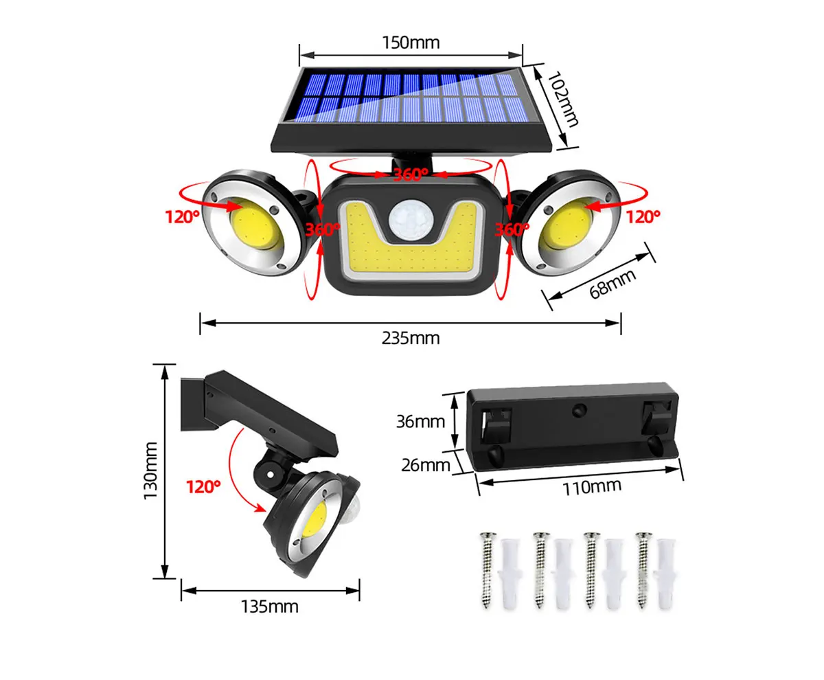 luminária de parede com sensor de prova bateria de alto para luz solar de ambiente externo