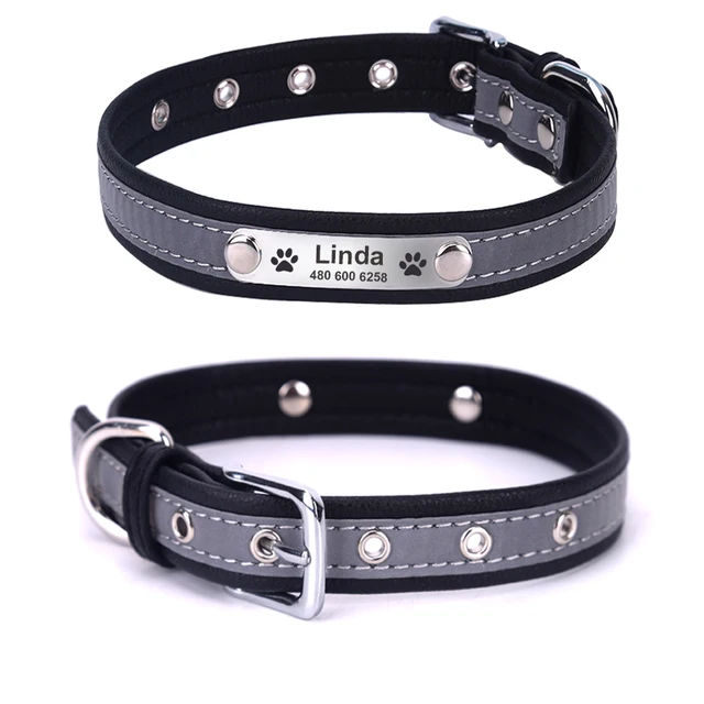 Custom Engraved Leather Dog Collar Reflective ID Tag for Pets - Image 4