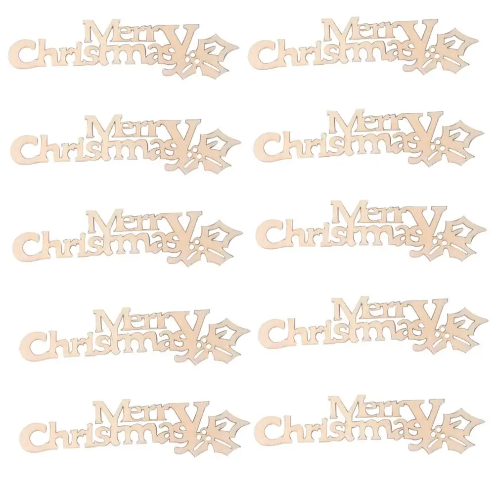 Merry Christmas Natural Wood Christmas Pattern Craft Accessories Scrapbooking For Handmade Sewing Home Decoration DIY 10pcs