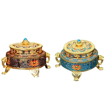 

Incense Burner Holder Tibetan Style Painted Enamel Alloy Coil Incense Crafts Home Office Decoration Gift