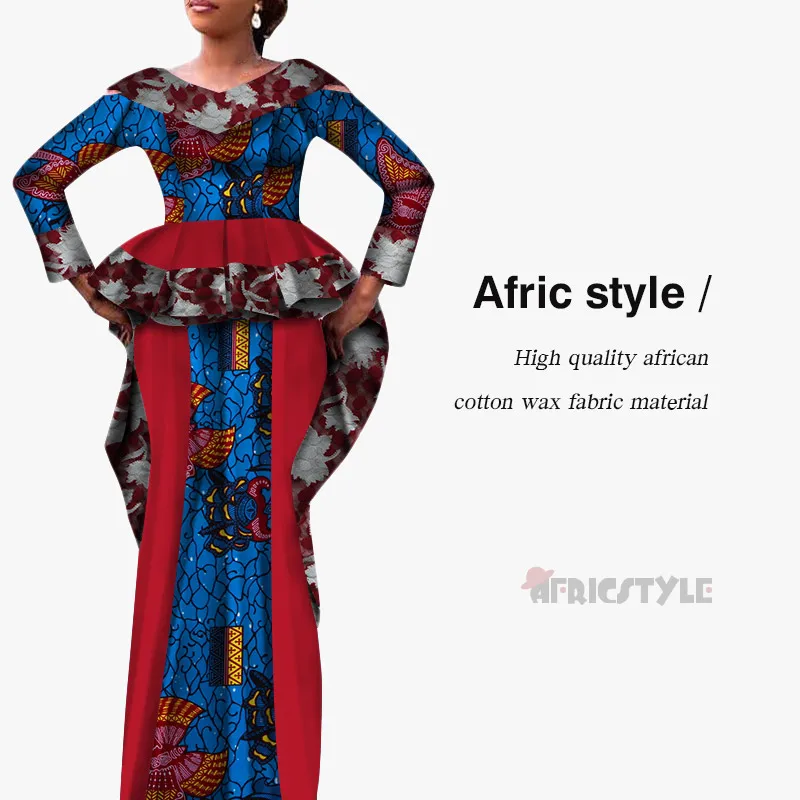 6 African Dashiki Bazin Dress 2- Piece Top and High Waist Skirt Set model WY5341 - Цвет: 6