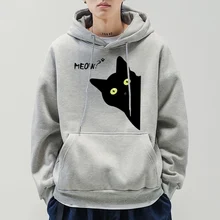 

The Cute Cat Is Peeking At The Print Womens Clothes New Arrival 2022 Long Sleeve Loose Casual Hooded Sweatshirt Streetwear