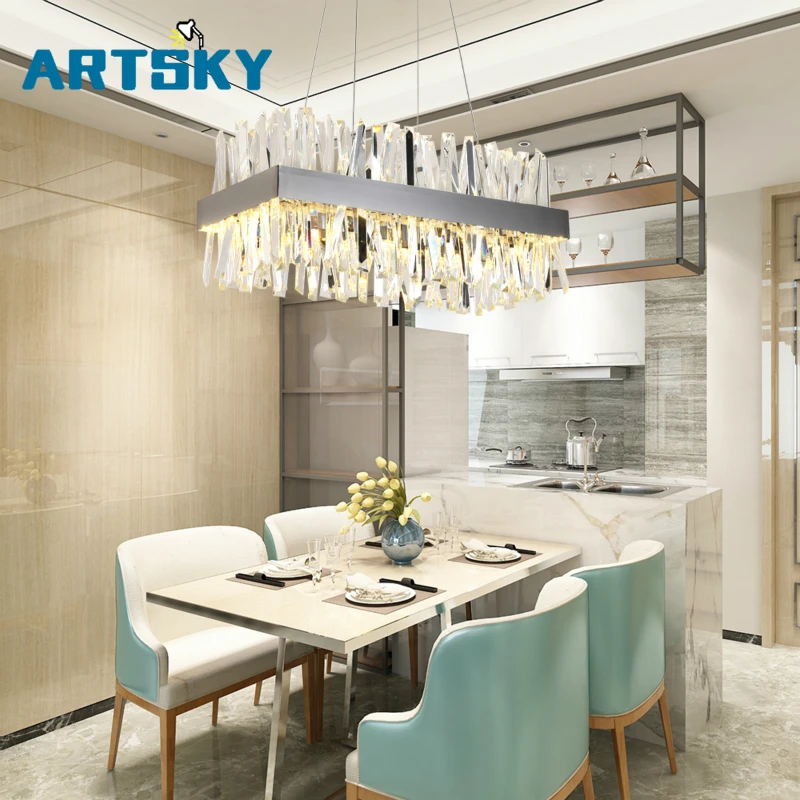 

Restaurant Rectangular Design Modern Crystal Chandelier Kitchen Island Lighting Chrome LED Crystal Luster sala gzmj