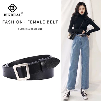 

Women Belt Genuine Leather Belt Jeans Belts for Women Fashion Students Simple New Metal Pin Buckle Belt Designer Female Strap