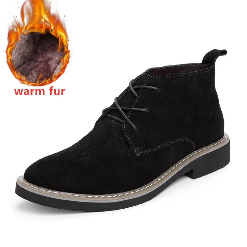 Black with fur Ботинки; мужские теплые зимние ботинки; мужская кожаная обувь; ковбойские водонепроницаемые ботинки; мужские повседневные ботинки в байкерском стиле; Красивая мужская обувь - Цвет: Black with fur