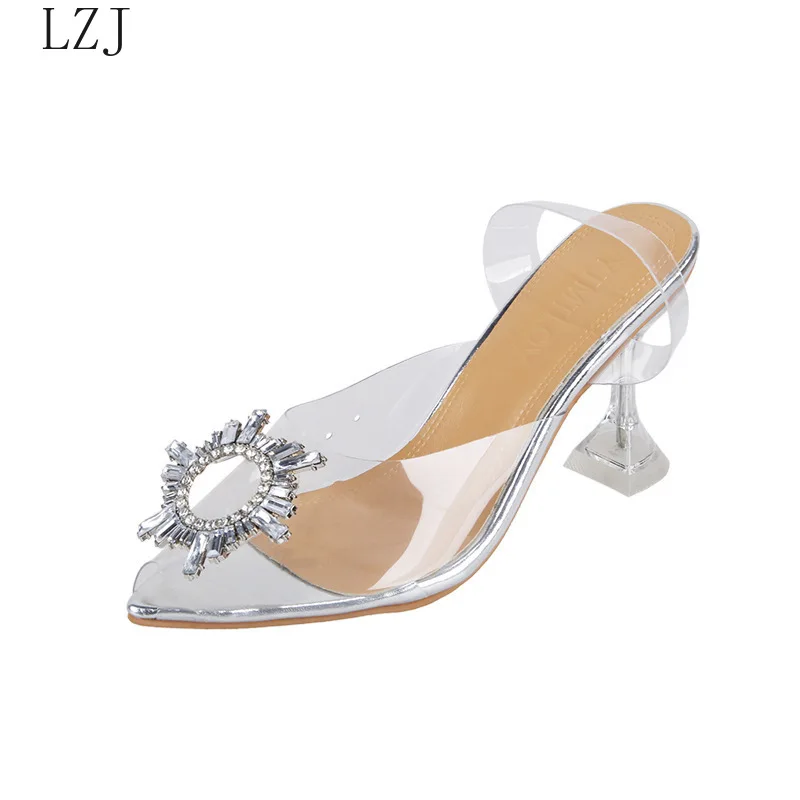 LZJ 2020 Luxury Women Pumps 2020 Transparent High Heels Sexy Pointed Toe Slip-on Wedding Party Brand Fashion Shoes For Lady PVC