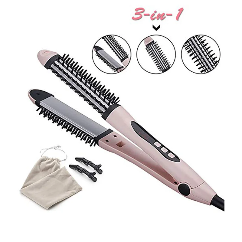 

Salon Ceramic Hair Curler Electric Comb Hair brush Hair Curlers Roller Styling Tools 2 in 1 Hair Straightener Curling Iron