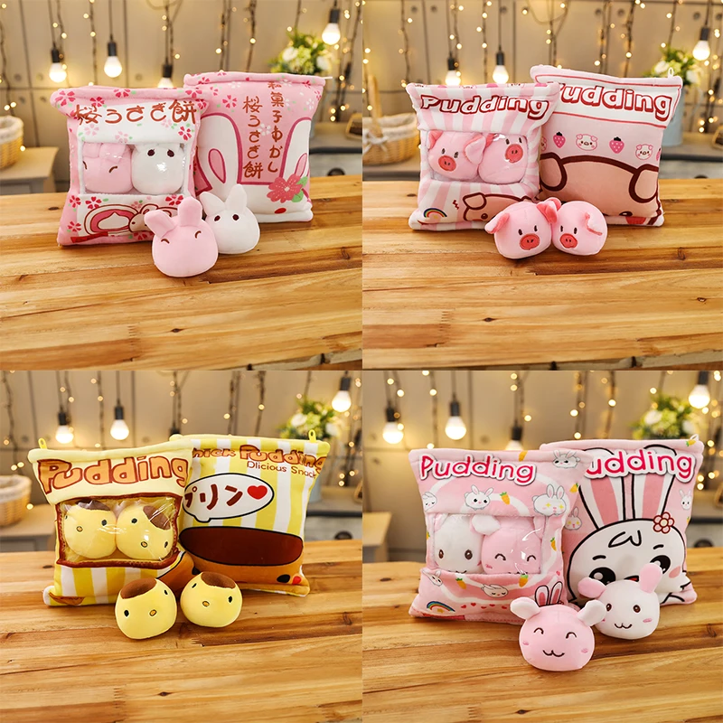 

Plush Pudding Bag 2 Pieces Mini Animal Balls Snack Plush Pillow Carrot Sakura Bunny Pig Chicken Kids Play Toys 4 Kinds