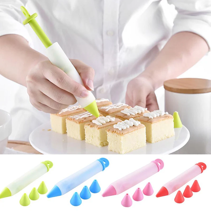 Silicone Food Write Pen Chocolate Decorating Tools Cake Mold Cream Cup Cookie Icing Piping Pastry 4 Nozzles Kitchen Accessories