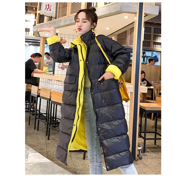 Black/White Loose Women Winter White Duck Long Down Jackets Fashion Collar Black Warm Ladies Dow Coat Girls Female Parka Jackets