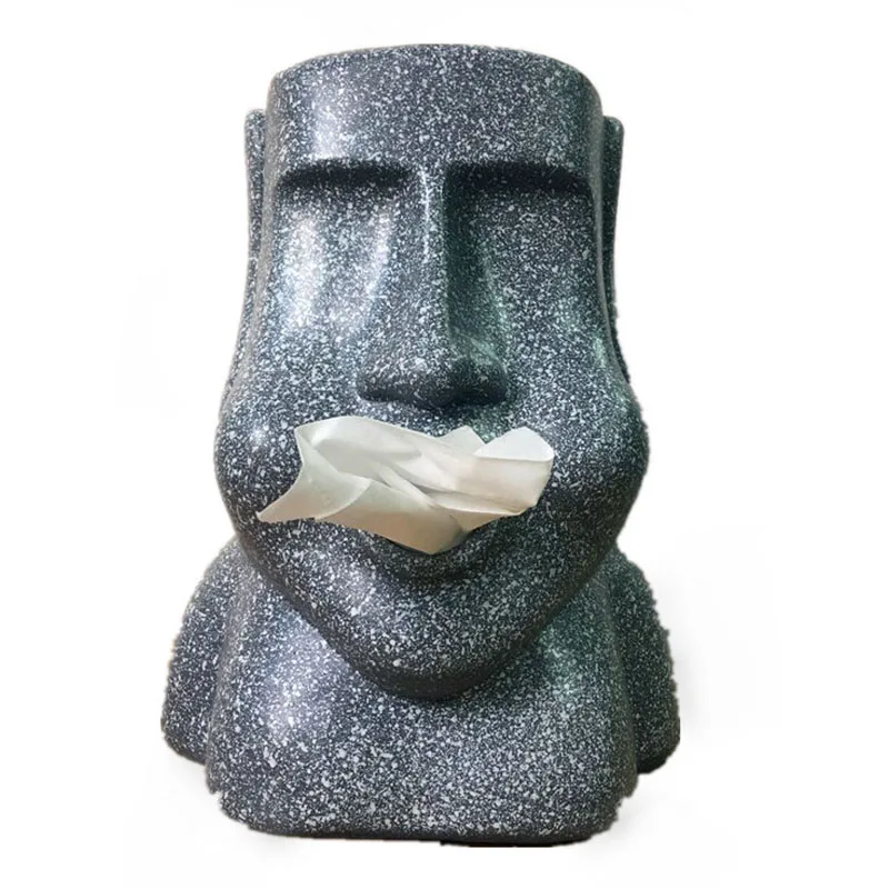 

Easter Island Moai Resin Stone Portrait Tissue Box People Face Creative Funny Home Living Room Desktop Decoration Napkin