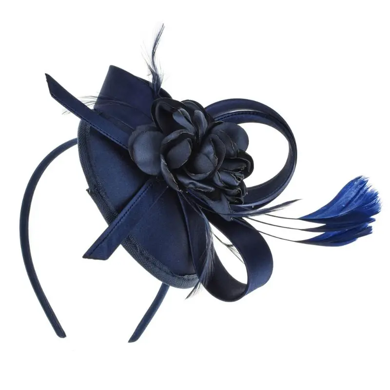 Для женщин элегантный перо верх с растительным проектом шляпа дот Кепки повязка зажим для волос Свадебные праздничные вечерние банкетные волос декоративный светильник - Цвет: BL