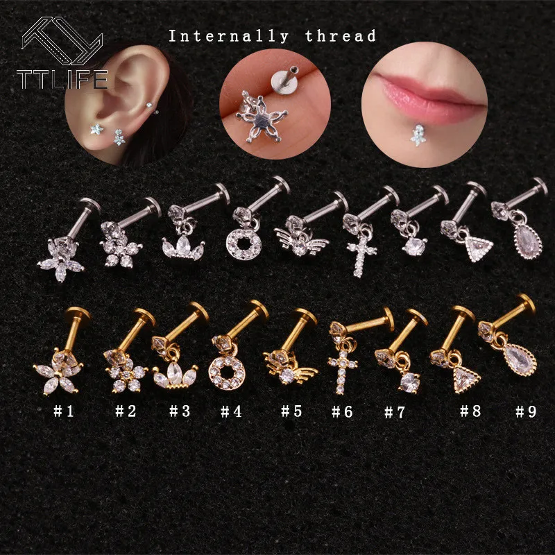 

TTLIFE 2020 Piercing Earring Pendant Rhinestone Flower Dangle Labret Ring Lip Piercing Jewelry for Women Daith Earring Piercing
