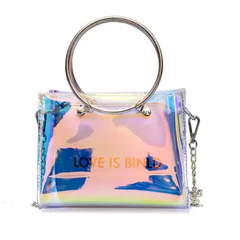 

Fashion Women Bag Set Shoulder Bag+Clutch For Teenage Girls Fashion Laser-Jelly Crossbody Bag Circle Handle Tote