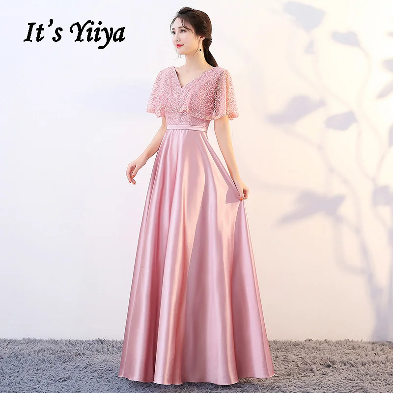 Bridesmaid Dresses Pink It's Yiiya AR508 V-neck Cap Sleeve Long Wedding Guest Gown Hollow Out A Line Bridesmaid Dress For Girls Bridesmaid Dresses Pink It's Yiiya AR508 V-neck Cap Sleeve Long Wedding Guest Gown Hollow Out A Line Bridesmaid Dress For Girls