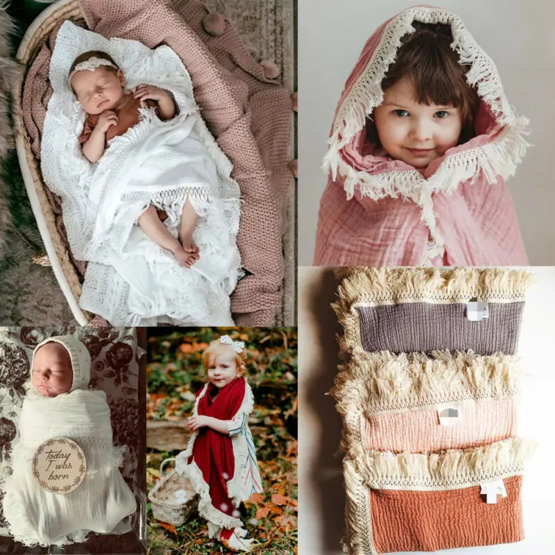 2019 Хлопковое одеяло для новорожденных с кисточками детский Пеленальный Коврик