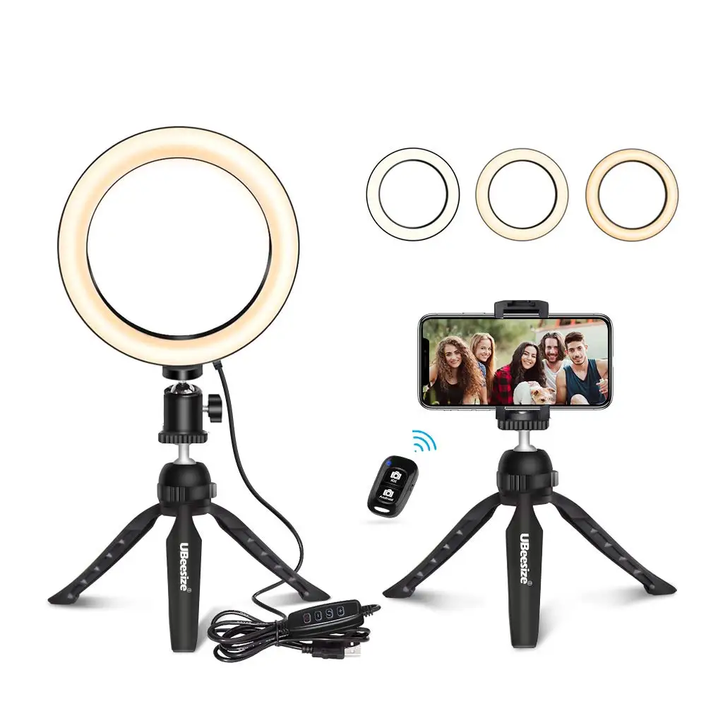 12 cm Ring light Настольный кольцевой светильник с мини-штативом, подставка для сотового телефона, держатель для живого потока, макияж, Мини светодиодный кольцевой светильник для камеры, для видео на YouTube - Цвет: 12 cm Ring light