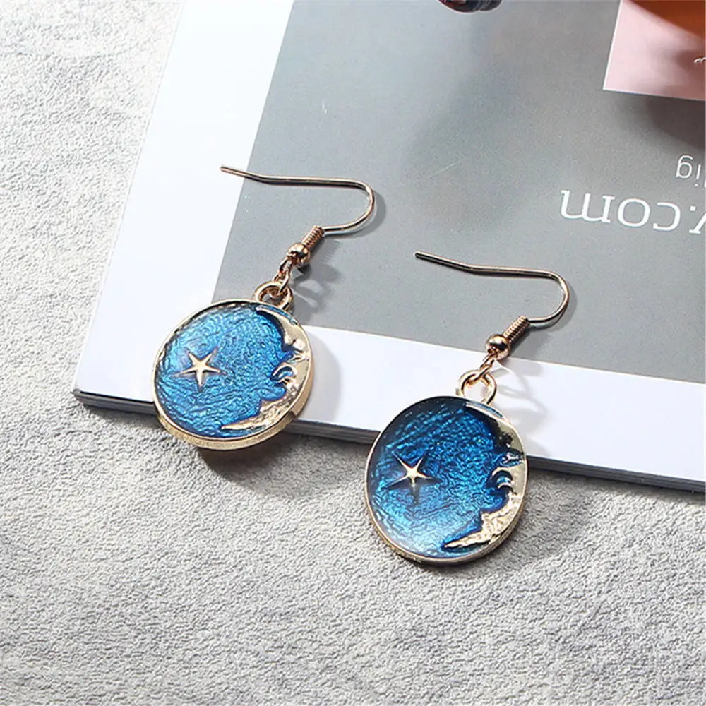 New fashion blue star moon long earrings female models girls pendant earrings temperament jewelry - Окраска металла: 3