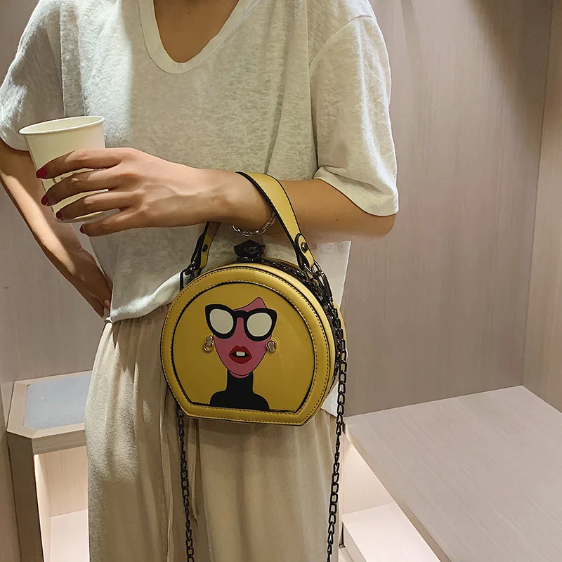 

Summer new goddess bag 2019 new fashion oblique satchel chain carry small round bag with one shoulde