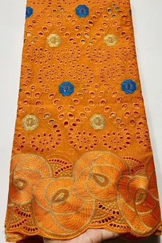 

100% Cotton African Laces Fabric 2020 High Quality Lace French Swiss voile Embroidery Lace Fabric 5Yards Wedding ASH081 orange