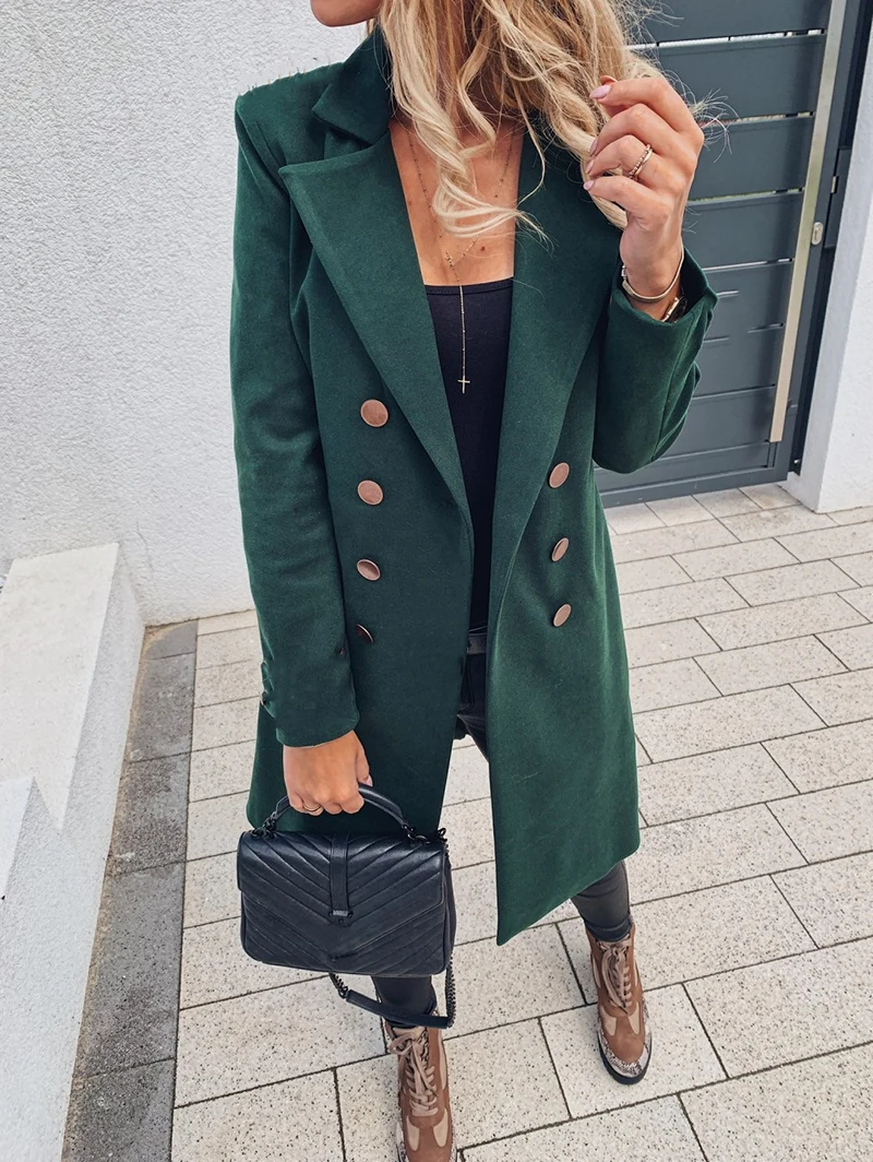 Autumn Woolen Jacket Office Lady Turn-Down Collar Overcoat Slim Winter Wool Blends Oversize 3XL Women Long Coat Outerwear G1048