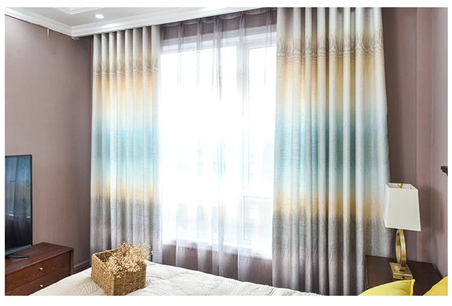 Modern Simple linen Tulle Curtains For Living Room Window Rainbow Gradient Striped Shade Curtains For Bedroom Drapes MY171#5