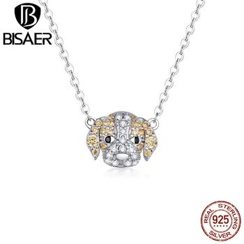 

Love Dog Pendant BISAER 925 Sterling Silver Trendy New Labrador Shape Long Chain Necklace for Women Girls Jewelry EFN170
