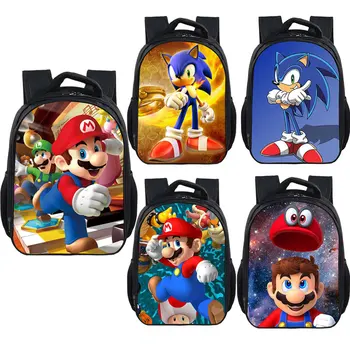 

cartoon Mario / sonic print school bags boys girls kindergarten daypack Super Mary print backpack kids book bag gift