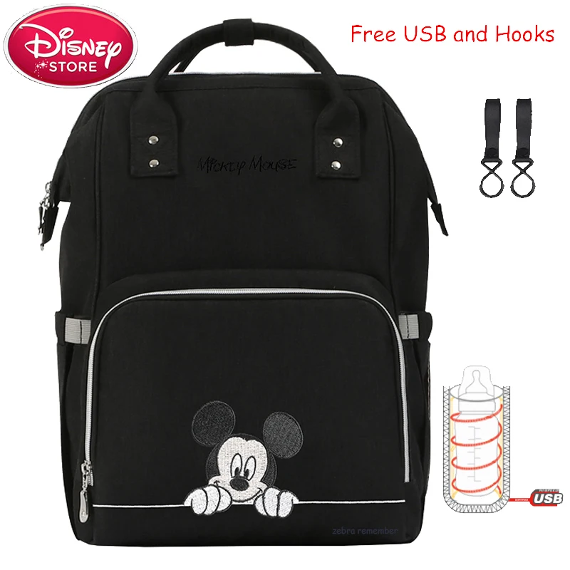 black Сумка для подгузников disney, usb-утеплитель, рюкзак для мамы и ребенка, сумка для ухода за ребенком, дорожная коляска, сумка для подгузников - Цвет: black
