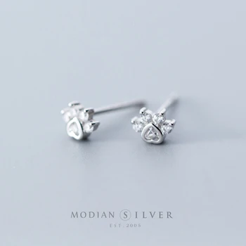 

Modian 925 Sterling Silver Cute Small Clear CZ Cat Paw Stud Earrings for Women Hypoallergenic Party Fine Silver Jewelry