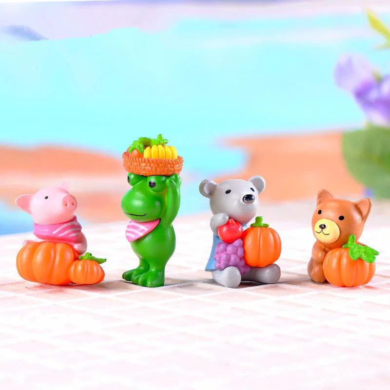 

4Pcs Harvest Small Animals Figurine Moss Micro Landscape Mini Fairy Garden Miniatures Ornaments PVC Crafts Keychain Accessories