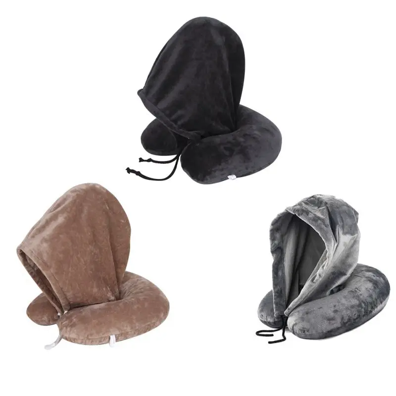 Hooded U Shaped Pillow Travel Sleeping Neck Support Pillow Office