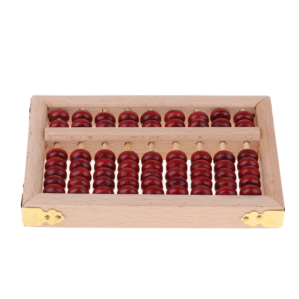 Vintage Style Wooden Abacus - Professional 9 Rows Chinese Wood Column Calculator with Reset Button Craftsmanship for Kids