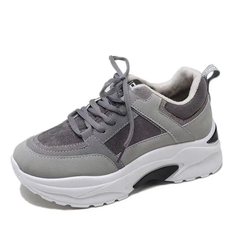 Gray single shoes Новинка года; женские зимние кроссовки; теплые меховые кроссовки на платформе; повседневные удобные женские туфли на танкетке - Цвет: Gray single shoes
