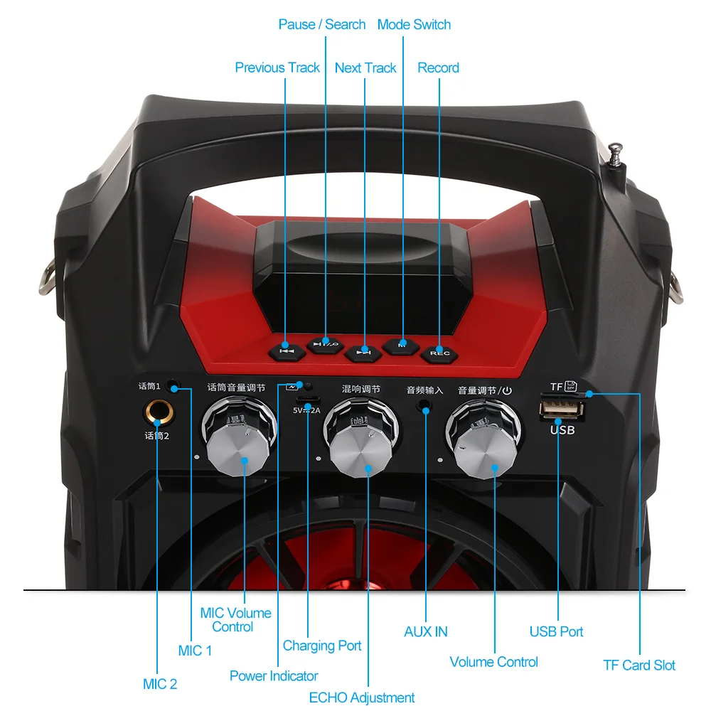 Bluetooth динамик s 15 Вт открытый караоке беспроводной динамик ручной двойной микрофон FM радио TF карта AUX IN с управлением