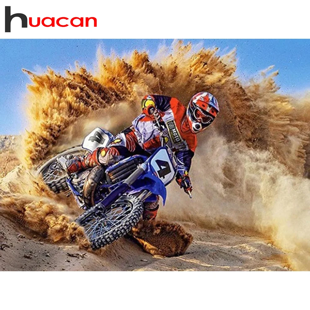 Diamond Painting Huacan 5d Diamond Painting s Motorcycle Diamond Art Full Drill Mosaic Racing Car Scenery Home Decor Handmade Gift