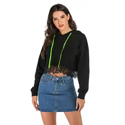 Однотонный черный пуловер толстовки модные полиэстер кружева тонкие женские толстовки 2019 дизайнеры для женщин разный размер на выбор