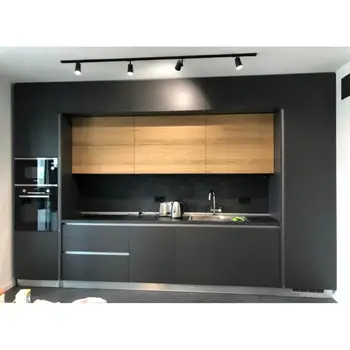 

Spacious black matte kitchen