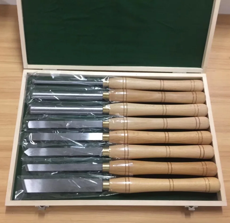 High-speed steel turning tool High-grade 8PCS beech wood handle woodworking tool Round knife Engraving chisel