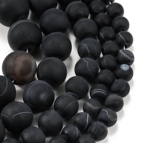 strand Matte Black Stripe Agates Natural Stone Beads Round Loose Beads Drilled Stones Natural For Jewelry Making Bracelet