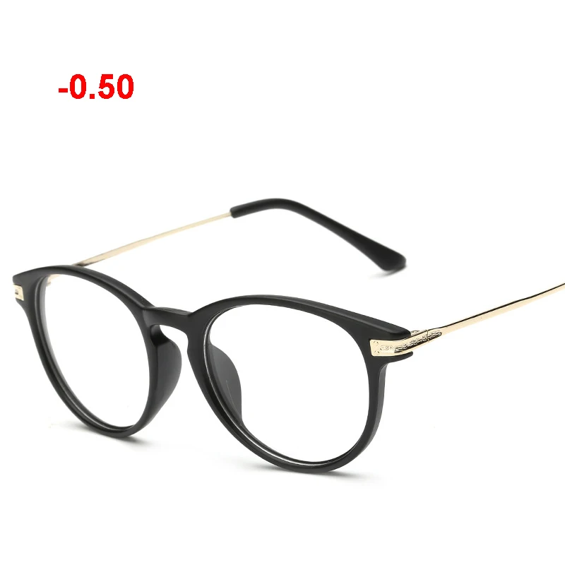 Круглые очки в металлической оправе для женщин и мужчин, оптические очки для близорукости с диоптрией-0,5-1-1,5-2-2,5-3-3,5-4-4,5-5-6 - Frame Color: black -0.50