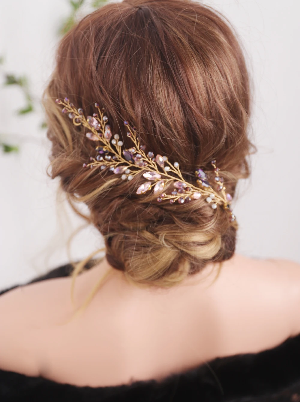 Crystal Wedding Purple Rhinestones Pink Crystals Gold Headband Hair Vine Gold Bridal Headpiece Flower Hair Accessories for Brid hair accessories bridal hair accessories bridal jewelry set