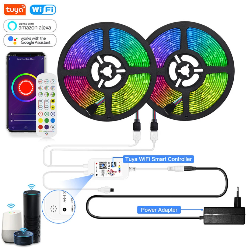 Tuya Smart LED Strip Lights WiFi RGB LED Light Strip 12V 5050 Work with  Alexa Google Voice Remote Control 30 LED Color Changing|Home Automation  Modules| - AliExpress