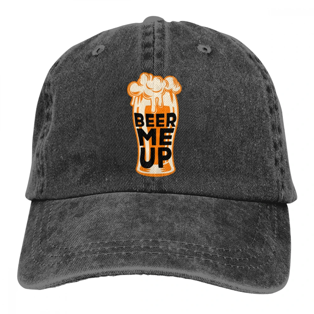 Beer Me Up Casquette Черная мужская и женская джинсовая бейсболка с ремешком Регулируемая Кепка для гольфа