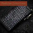 Unisex handgemachte leder vertikale brieftasche Krokodil leder gewebt lange zipper tasche Vintage Chinesischen stil kupplung tasche - 4