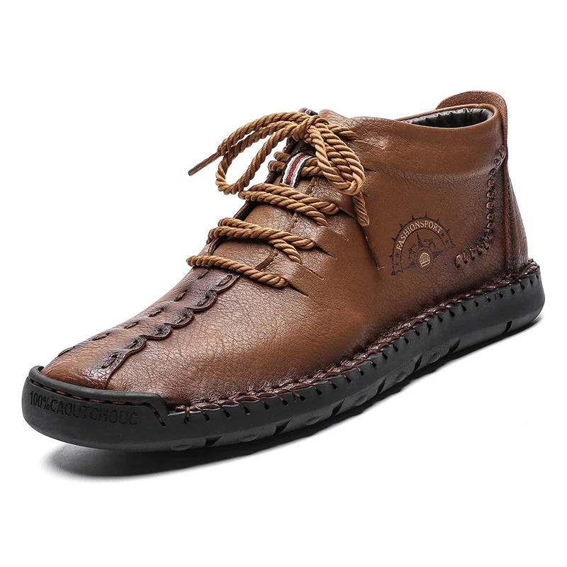 Новые мужские повседневные походные ботинки модная кожаная мужская обувь удобные мужские ботинки на плоской подошве со шнуровкой Зимние непромокаемые кроссовки - Цвет: 6018Brown