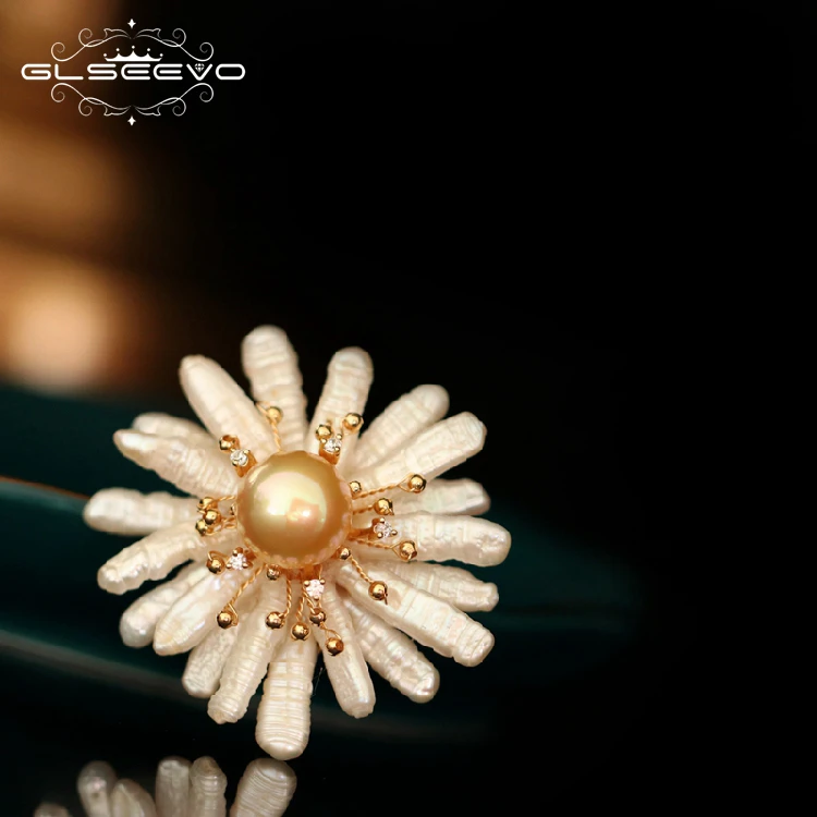 

GLSEEVO Natural Freshwater Pearl Baroque Long Pearl Flower Brooch Pins For Women Party Birthday Gifts Handmade Jewelry GO0354