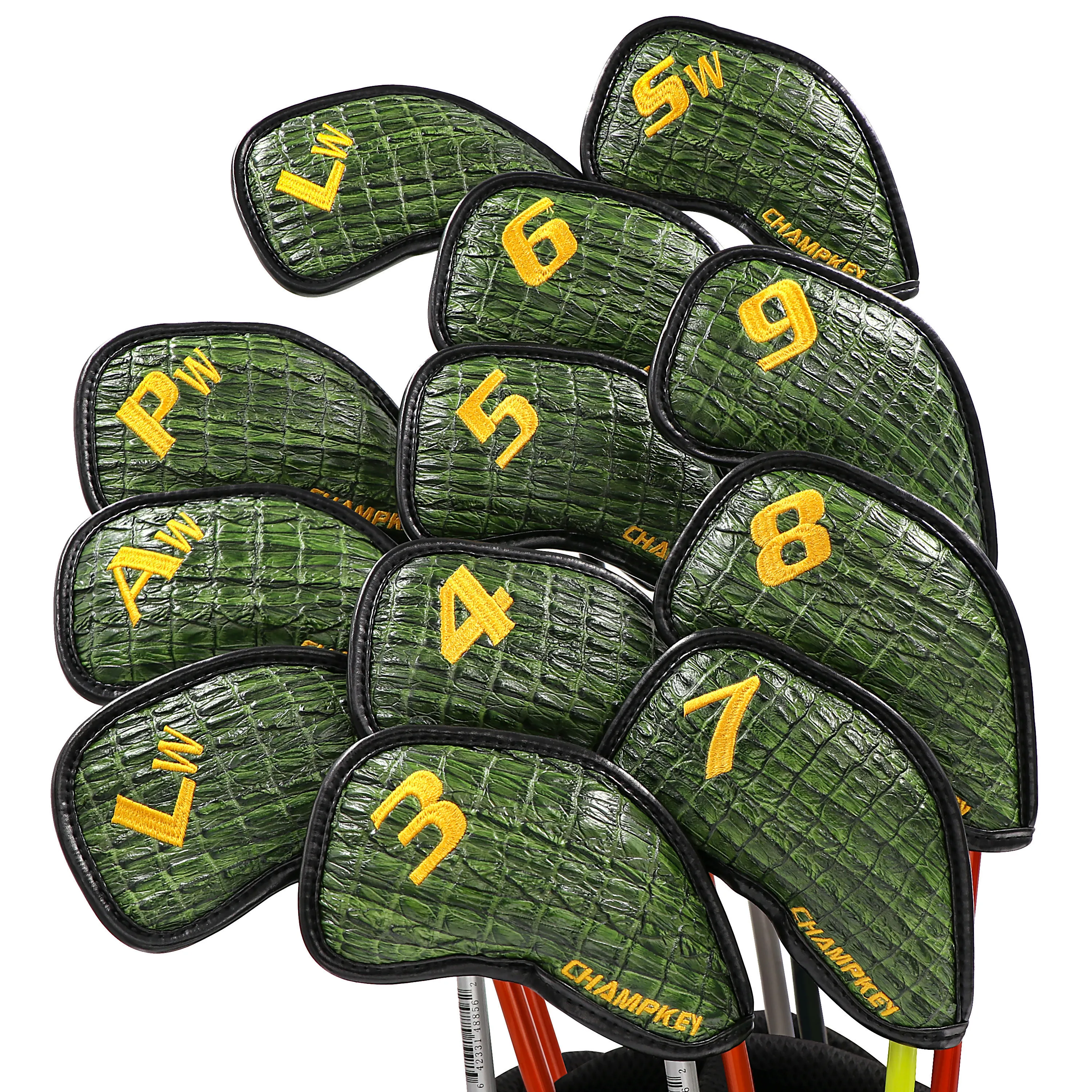 NEW Champkey Golf Iron Headcover 12pcs/set with Closure New Green Color Snake Thick PU Leather Surface | Спорт и развлечения